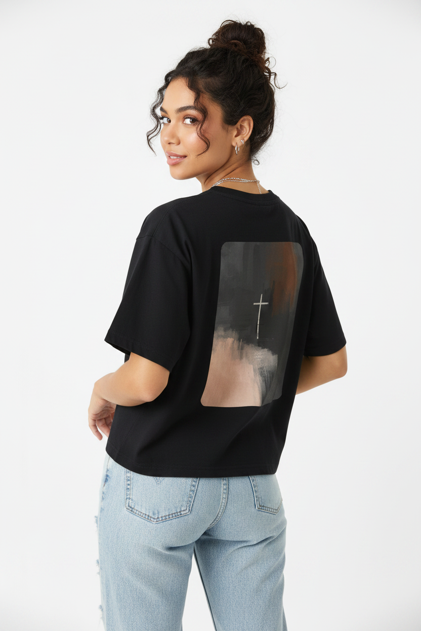 Women's Boxy Tee -Minimalist Cross on Back