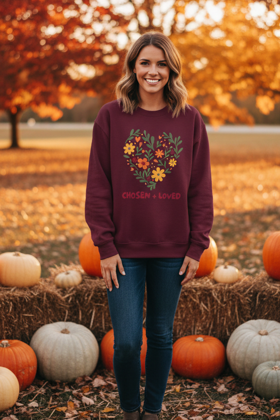 Chosen + Loved Floral Heart Crewneck Sweatshirt