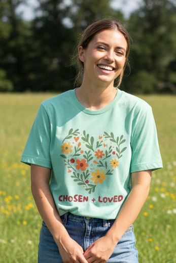 Chosen + Loved Floral Heart Tee
