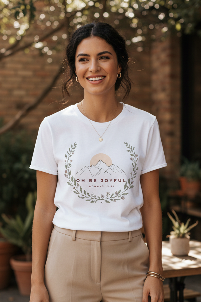Oh Be Joyful Mountain T-Shirt — Minimal Nature Graphic Tee