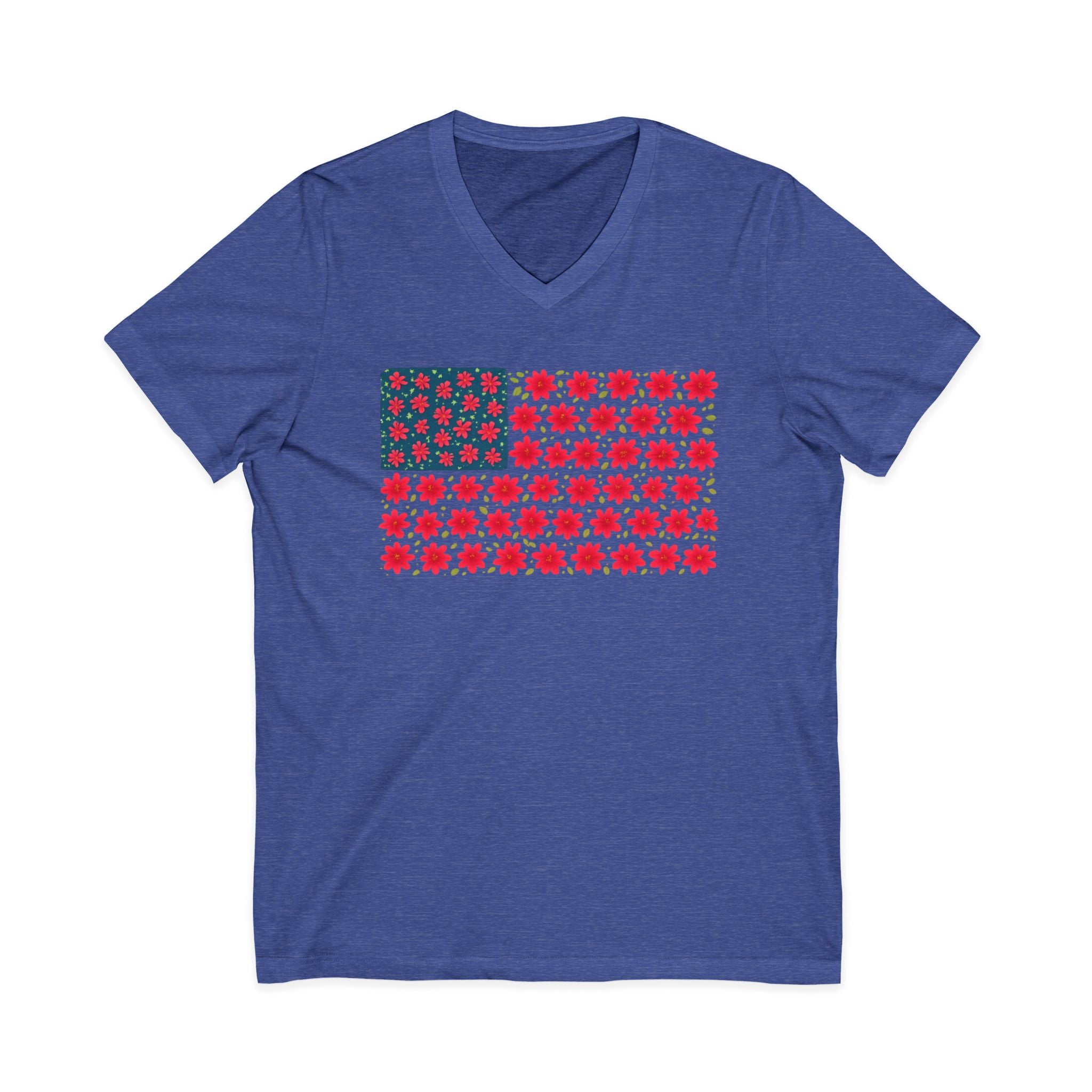 USA Flower Flag V-Neck Tee