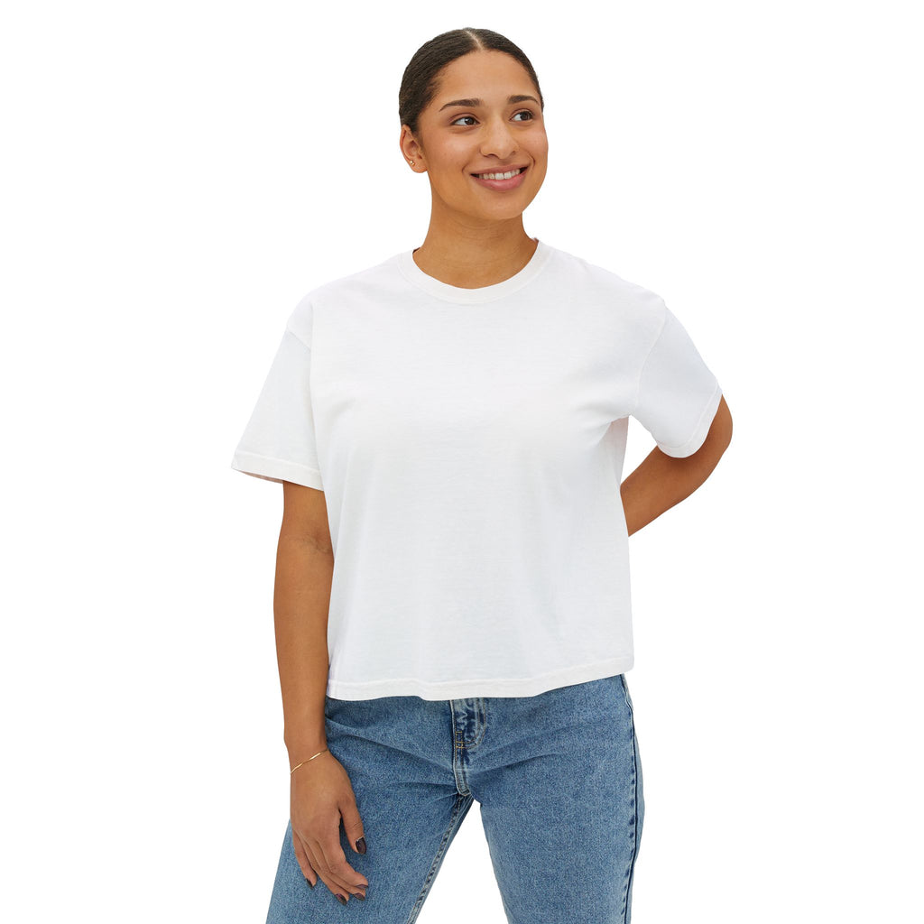 Women's Boxy Tee -Minimalist Cross on Back