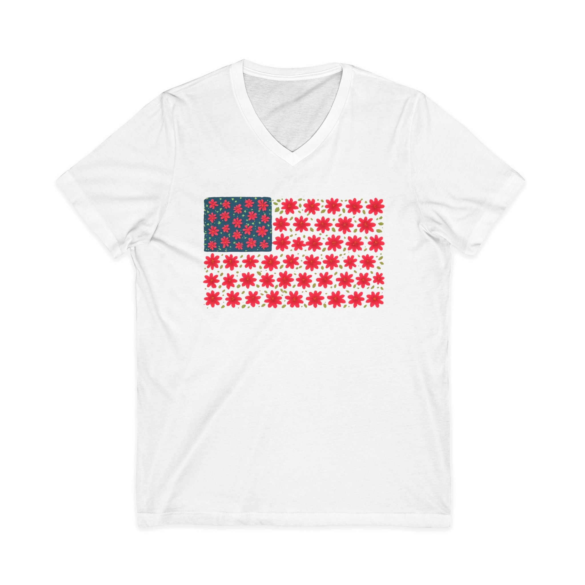 USA Flower Flag V-Neck Tee