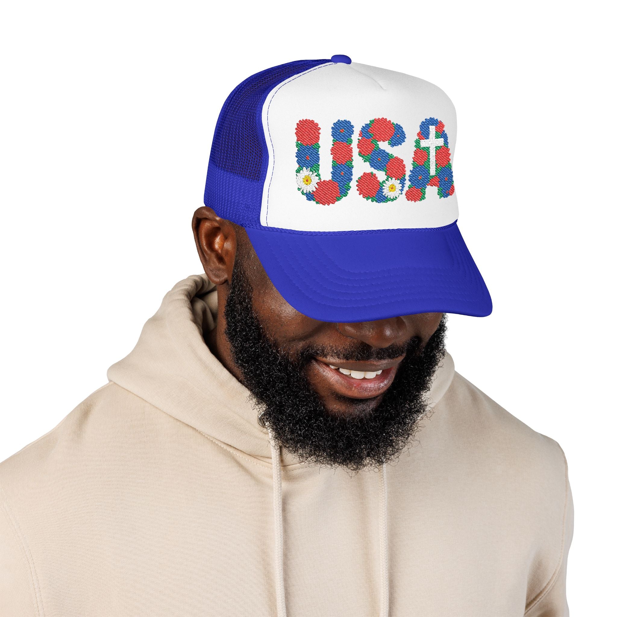 USA Floral Cross Trucker Hat