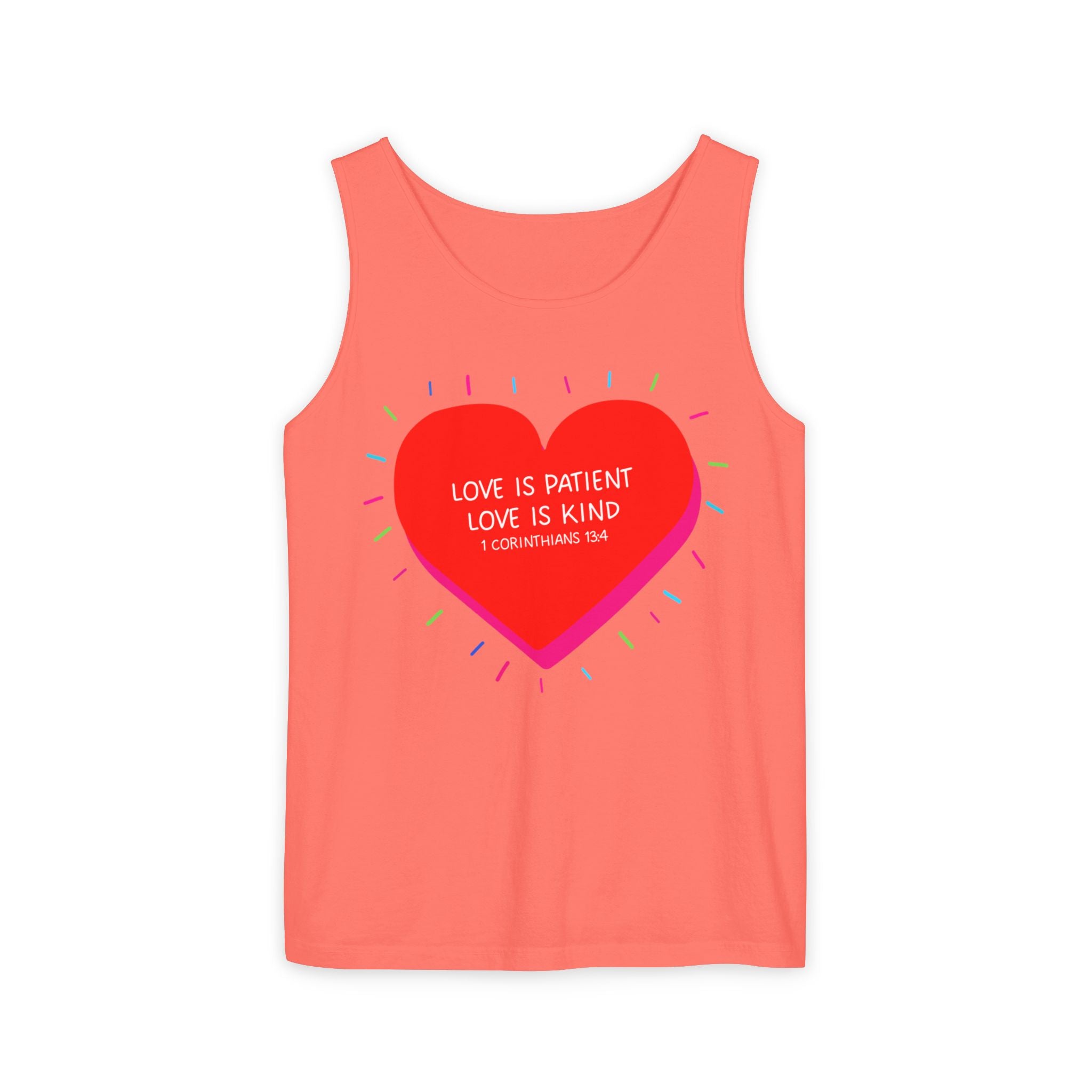 Love Is Patient Love Is Kind Heart Tank Top — Inspirational Scripture Graphic Tank