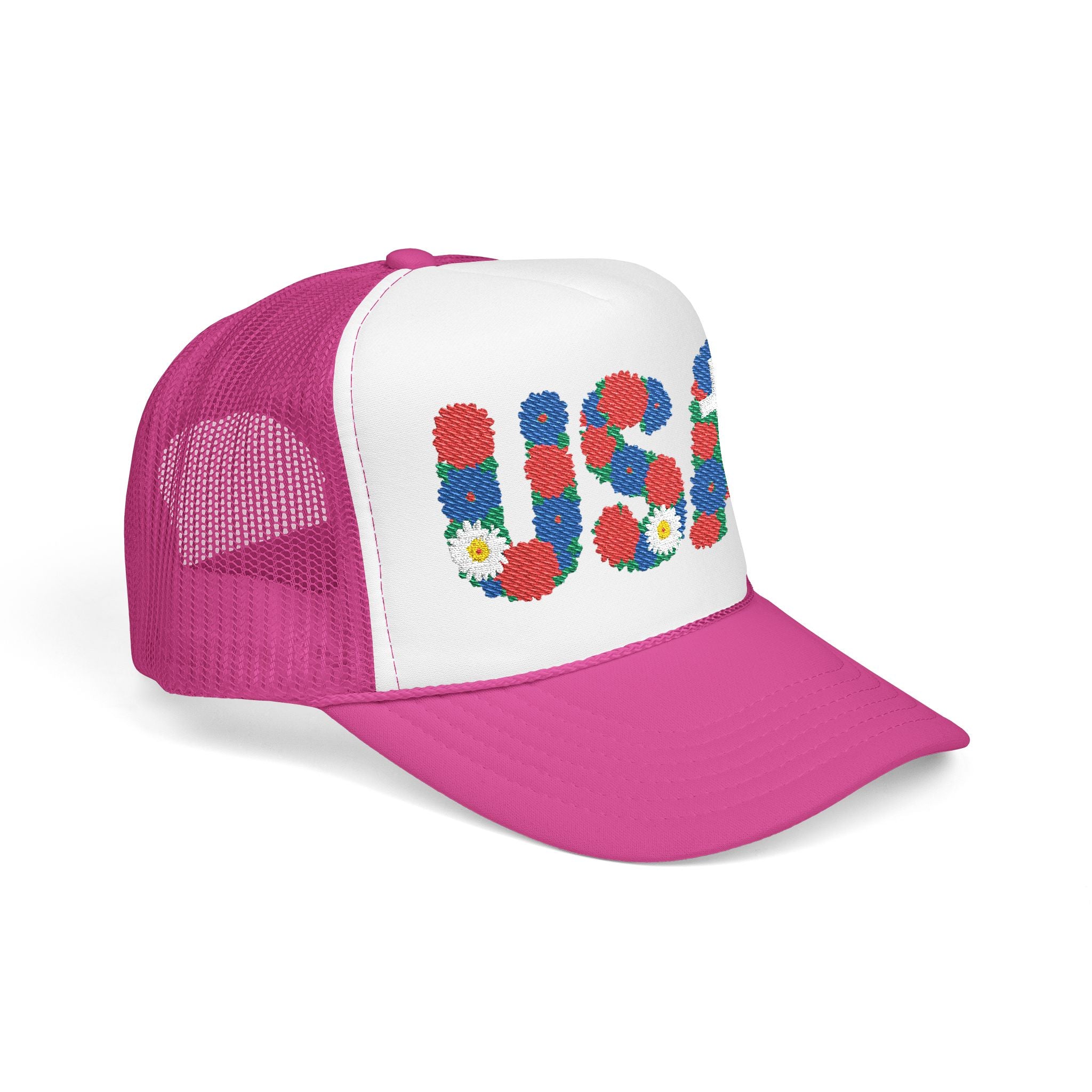 USA Floral Cross Trucker Hat