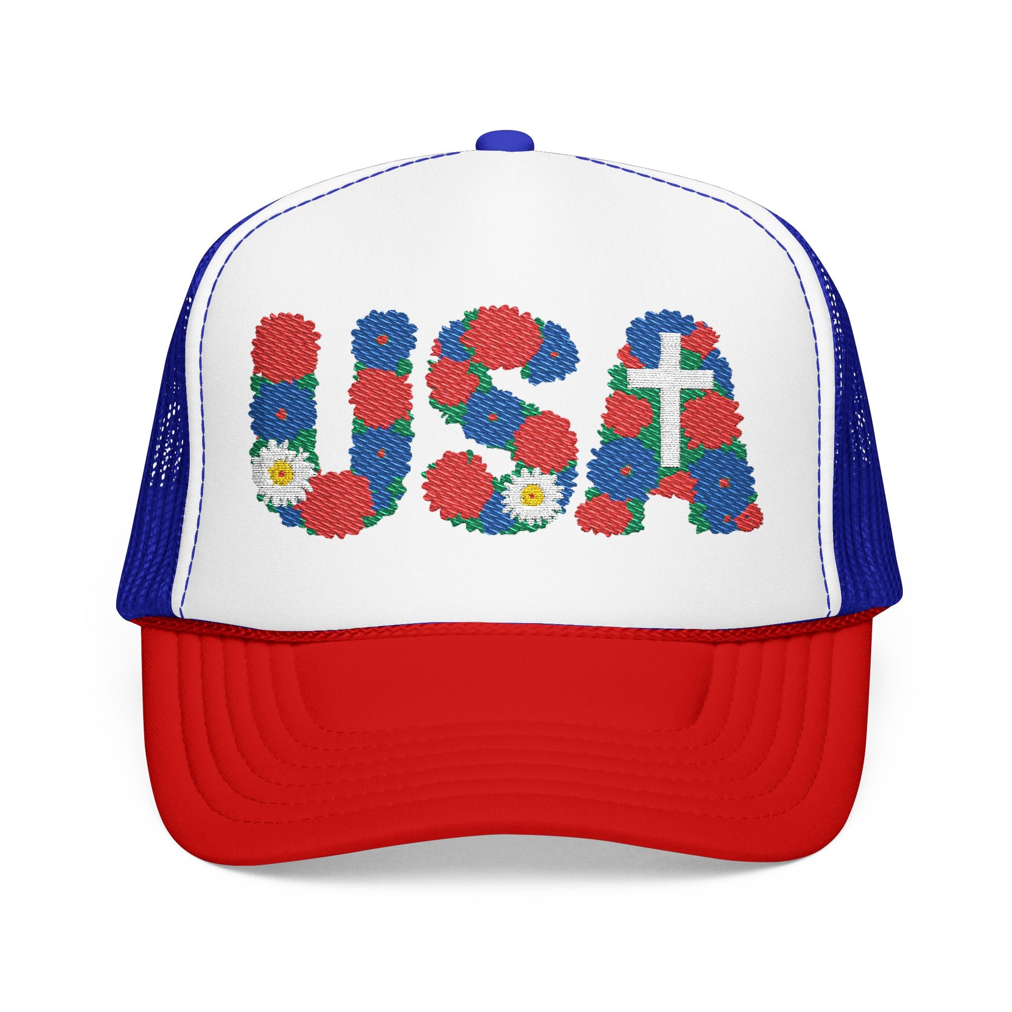 USA Floral Cross Trucker Hat
