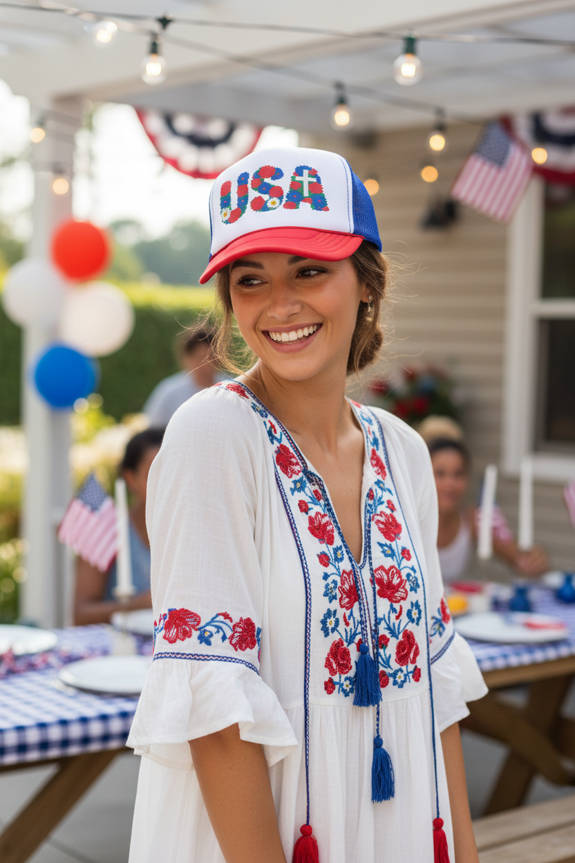 USA Floral Cross Trucker Hat
