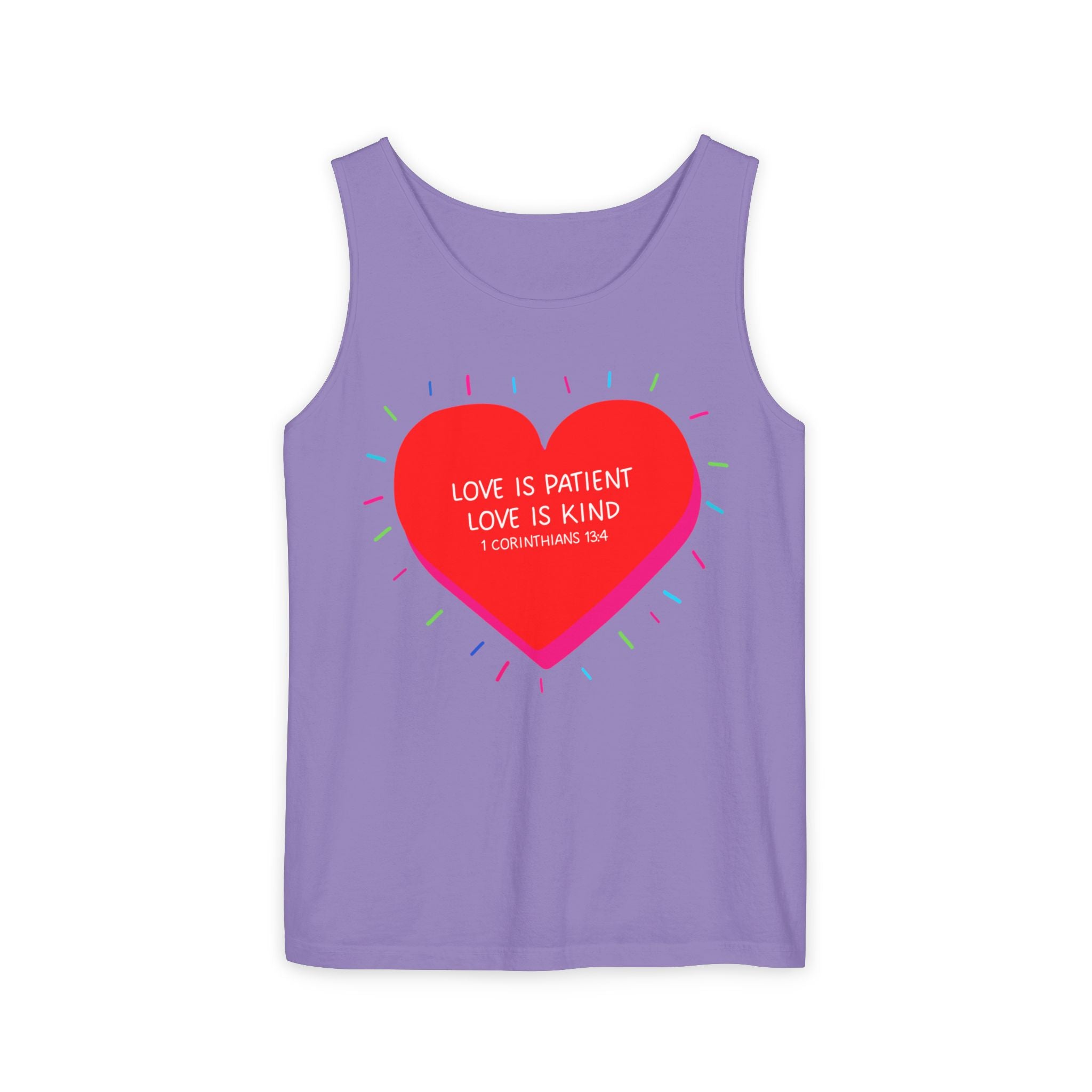 Love Is Patient Love Is Kind Heart Tank Top — Inspirational Scripture Graphic Tank