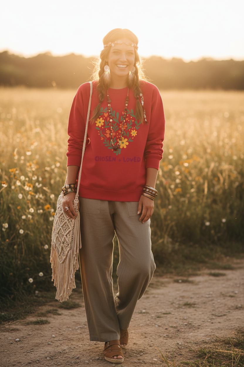 Chosen + Loved Floral Heart Crewneck Sweatshirt