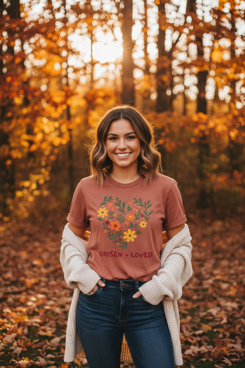 Chosen + Loved Floral Heart Tee
