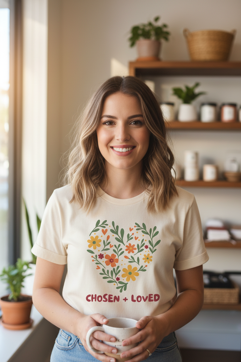 Chosen + Loved Floral Heart Tee