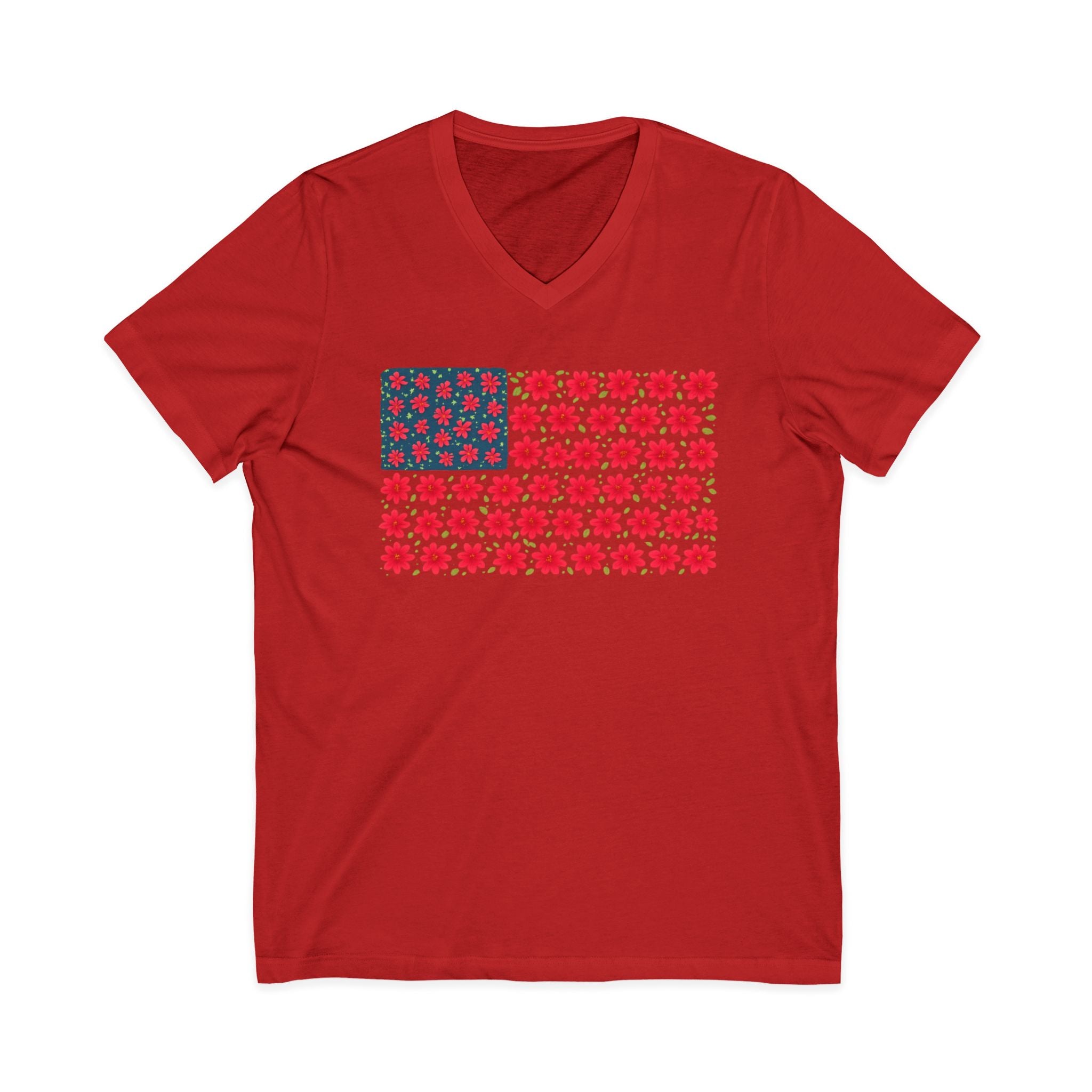 USA Flower Flag V-Neck Tee