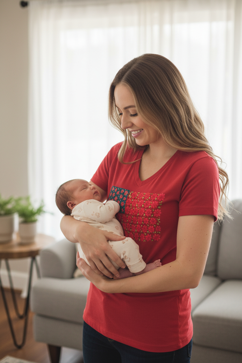 USA Flower Flag V-Neck Tee