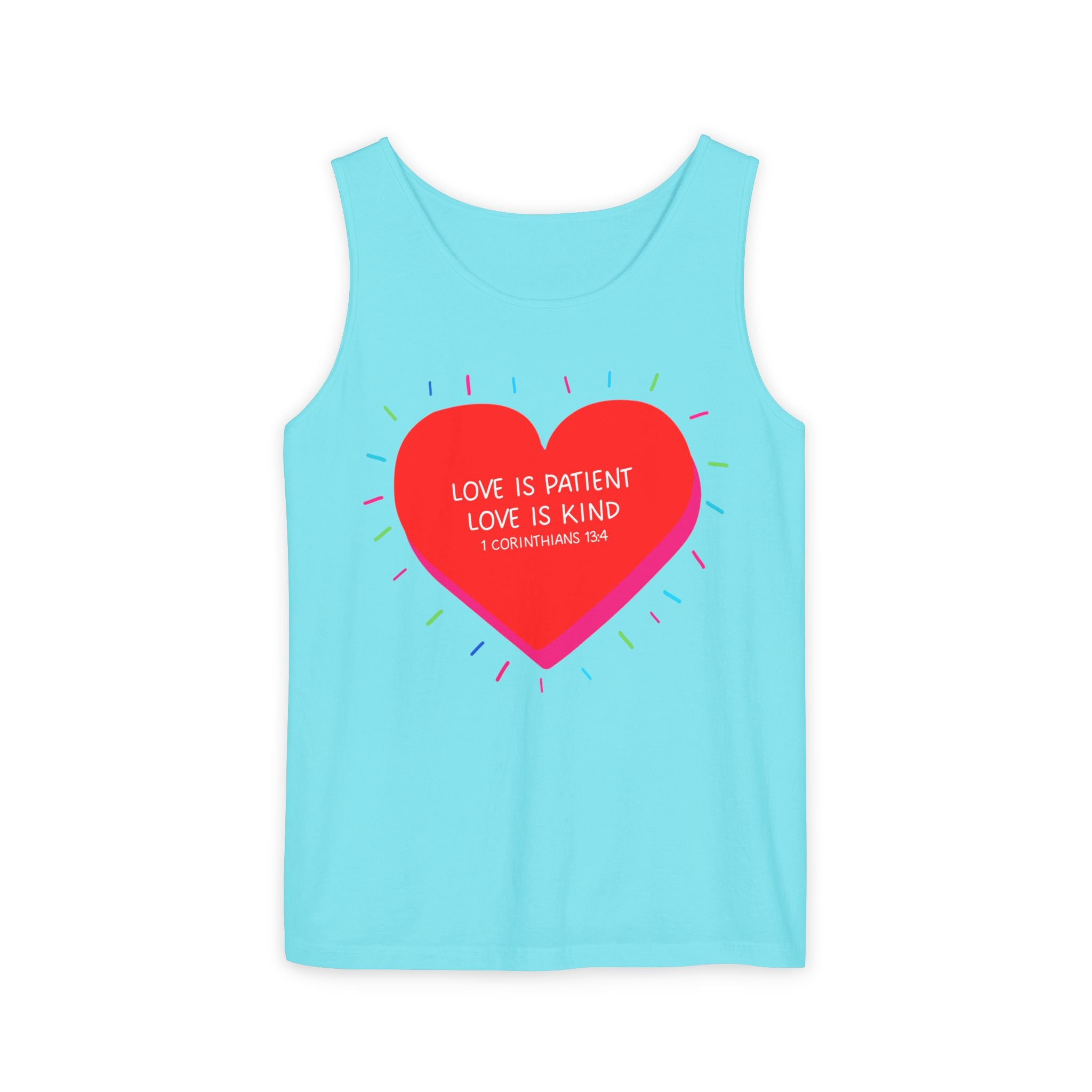Love Is Patient Love Is Kind Heart Tank Top — Inspirational Scripture Graphic Tank