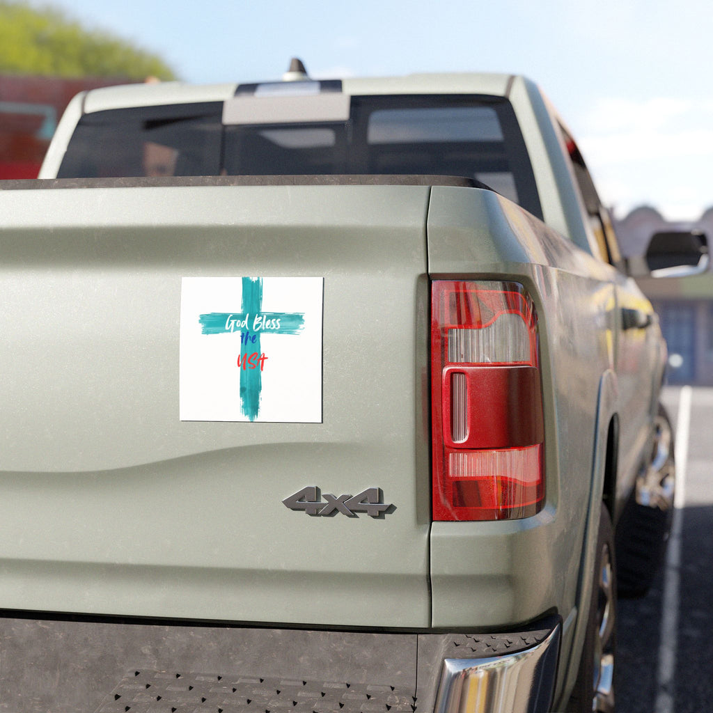 God Bless the USA Cross Car Magnet — Patriotic Christian Vehicle Magnet