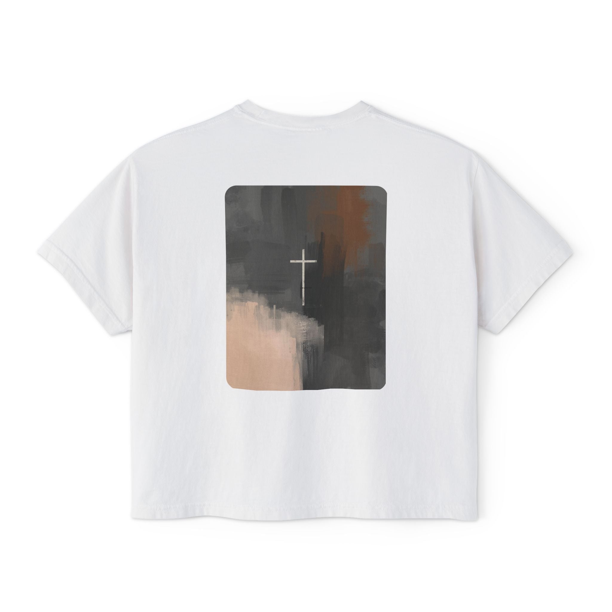 Women's Boxy Tee -Minimalist Cross on Back