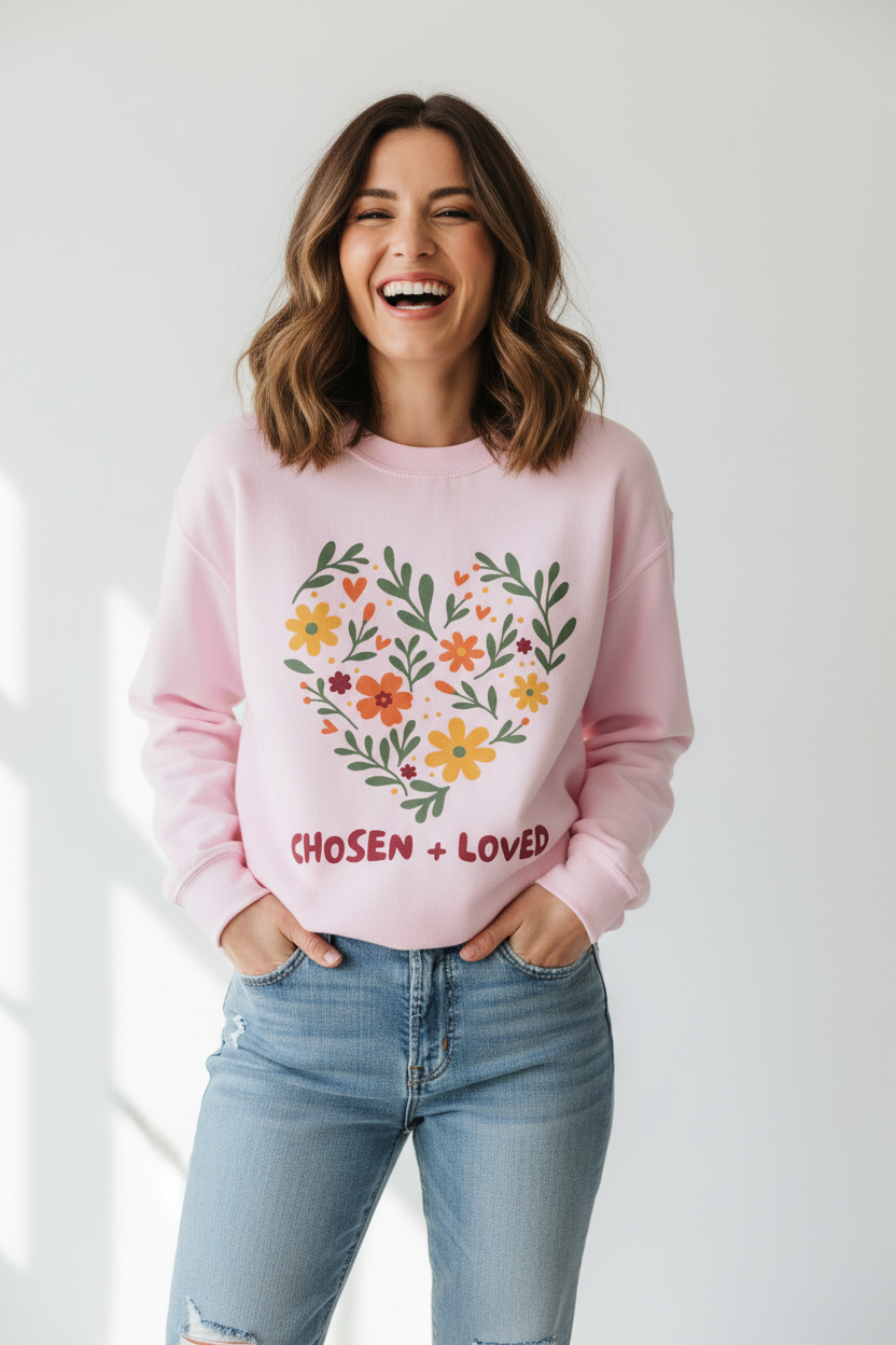 Chosen + Loved Floral Heart Crewneck Sweatshirt