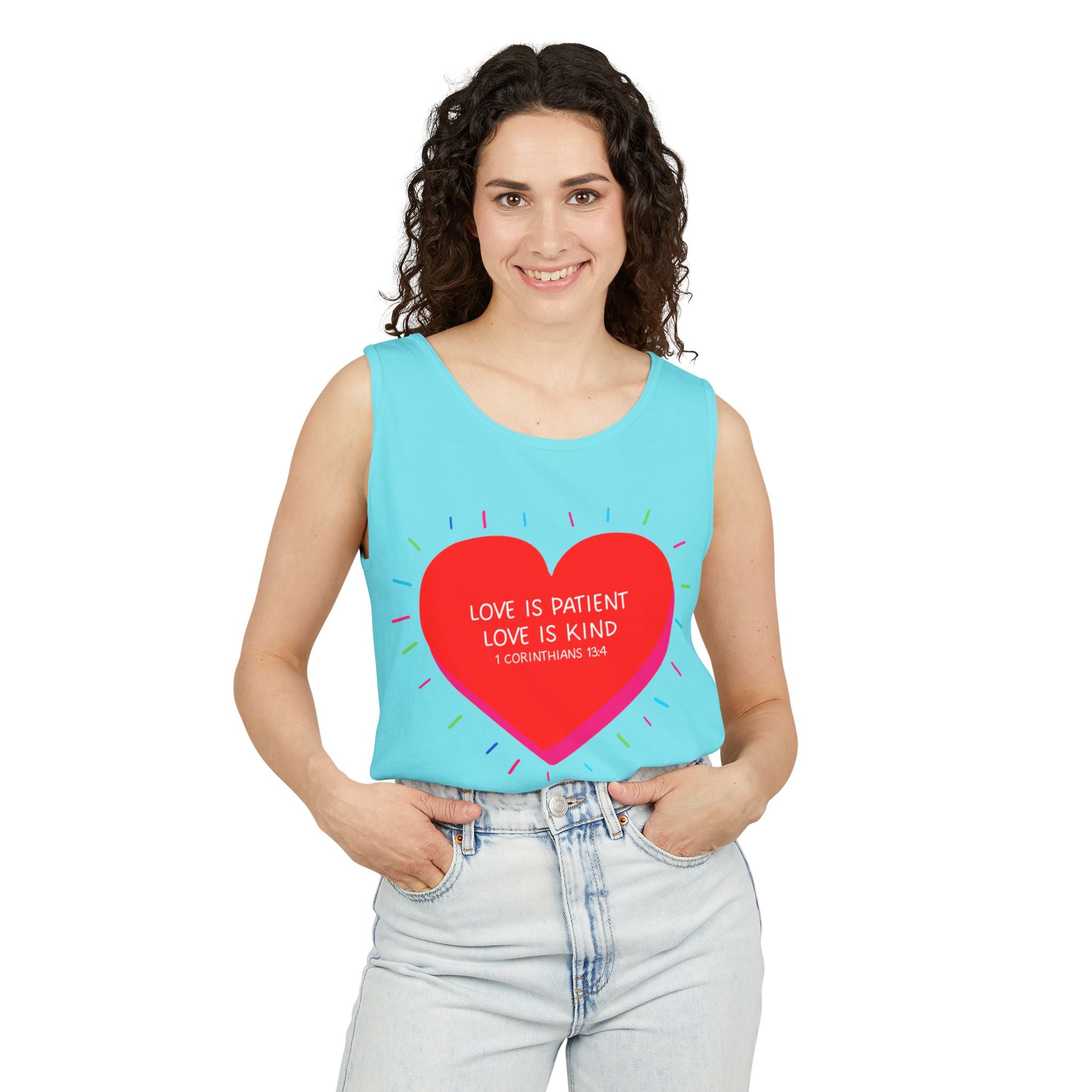 Love Is Patient Love Is Kind Heart Tank Top — Inspirational Scripture Graphic Tank