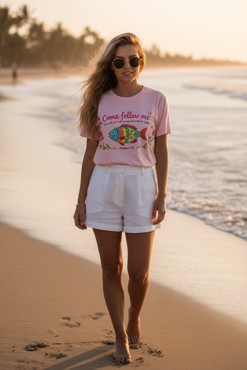 Matt. 4:19: Pink Comfort Colors Tee