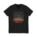 Forgiven + Free V-Neck Tee — Inspirational Tree Graphic Shirt