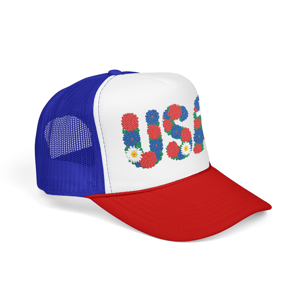USA Floral Cross Trucker Hat