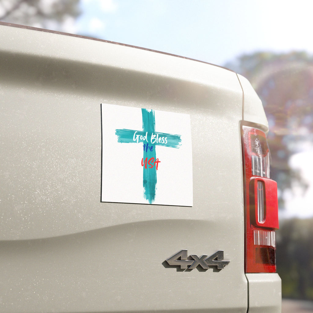 God Bless the USA Cross Car Magnet — Patriotic Christian Vehicle Magnet