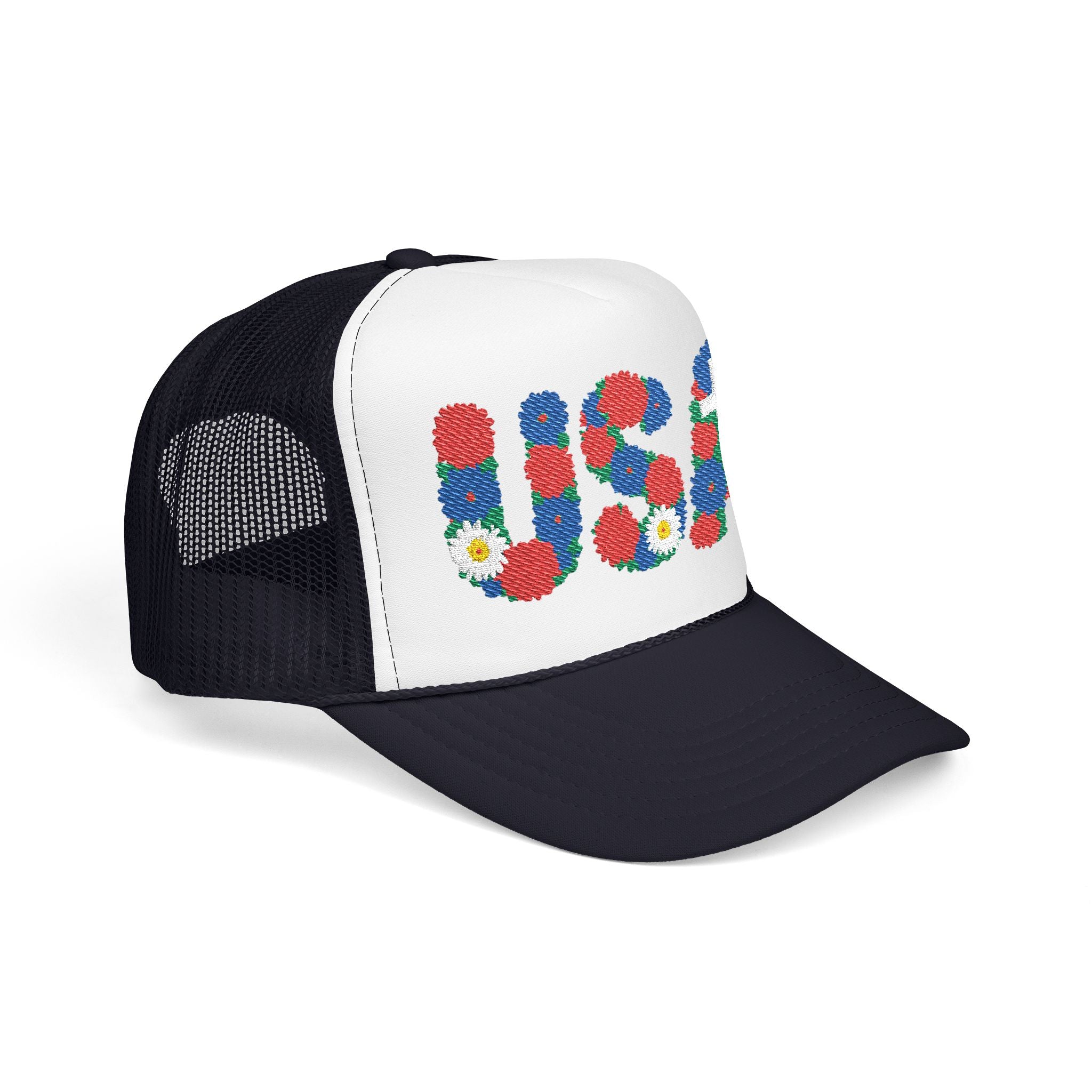 USA Floral Cross Trucker Hat