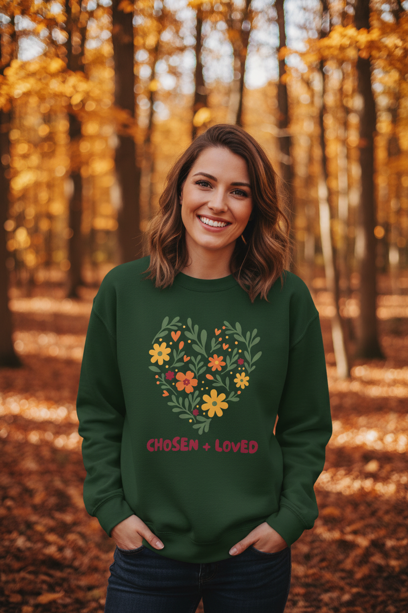 Chosen + Loved Floral Heart Crewneck Sweatshirt