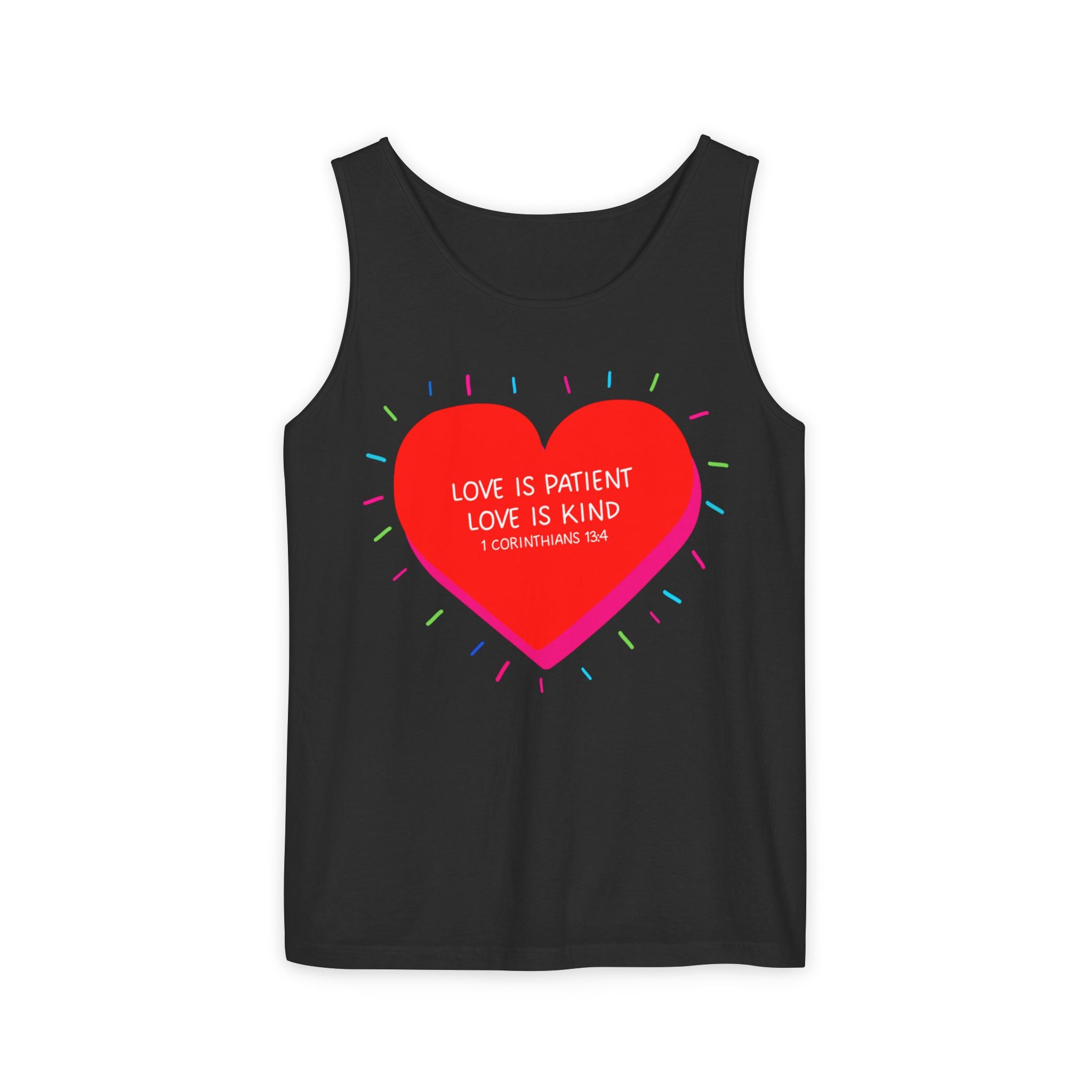 Love Is Patient Love Is Kind Heart Tank Top — Inspirational Scripture Graphic Tank