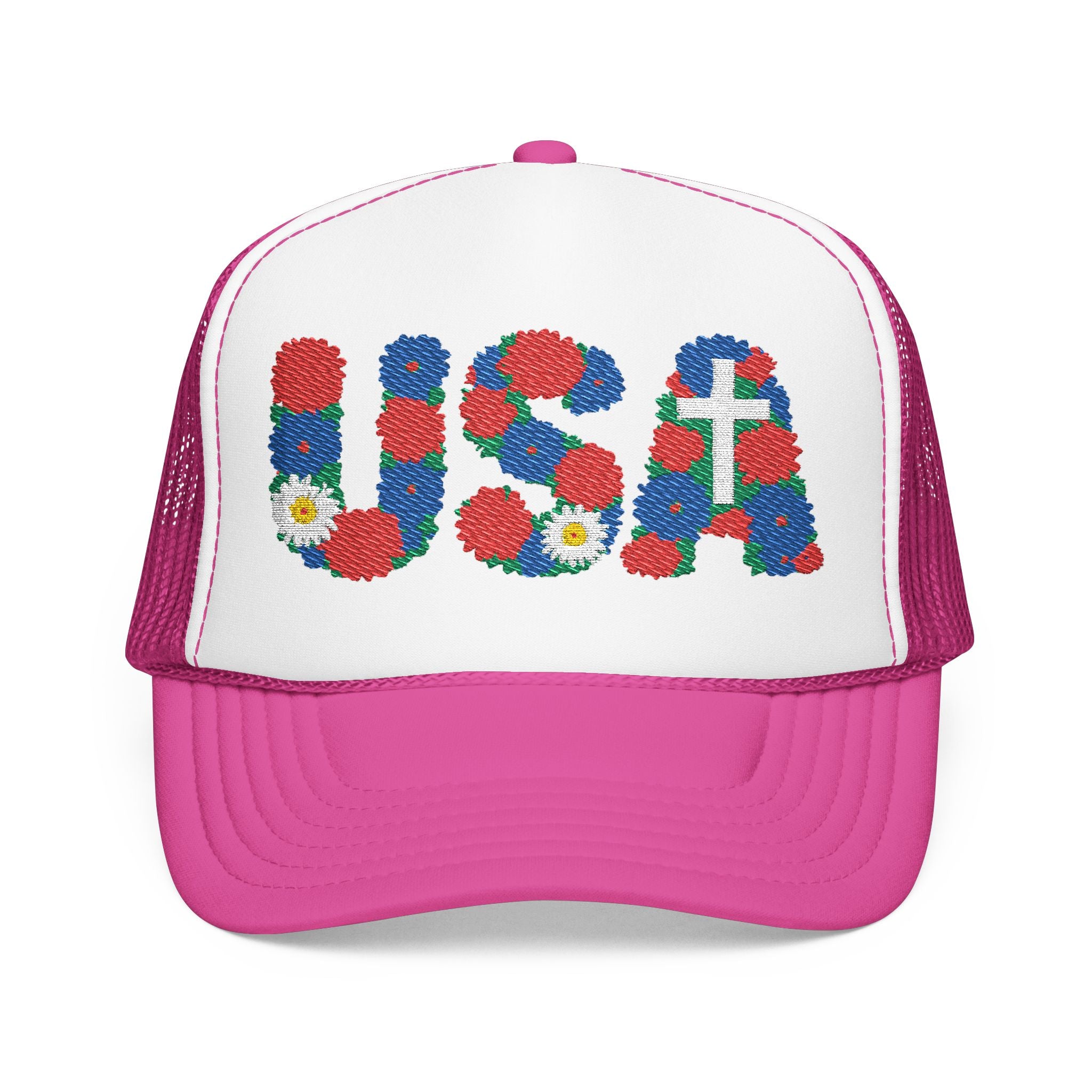 USA Floral Cross Trucker Hat