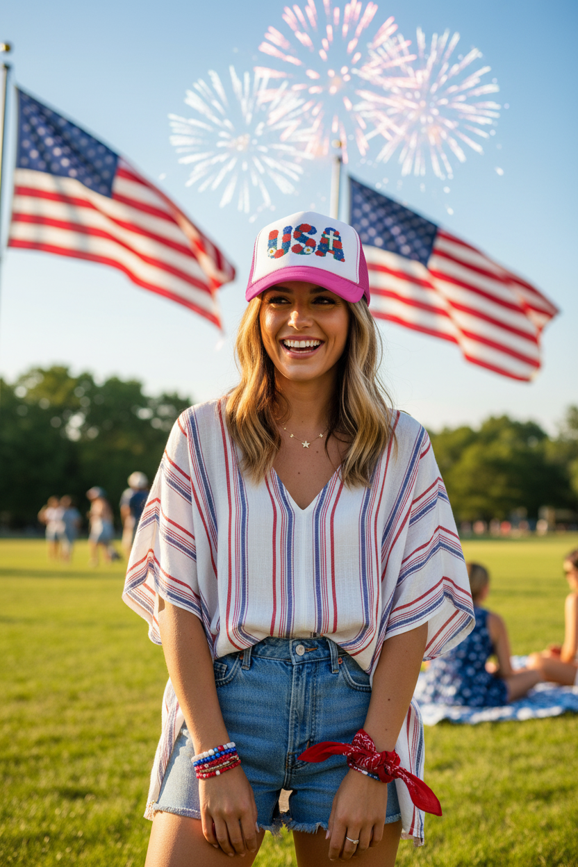 USA Floral Cross Trucker Hat