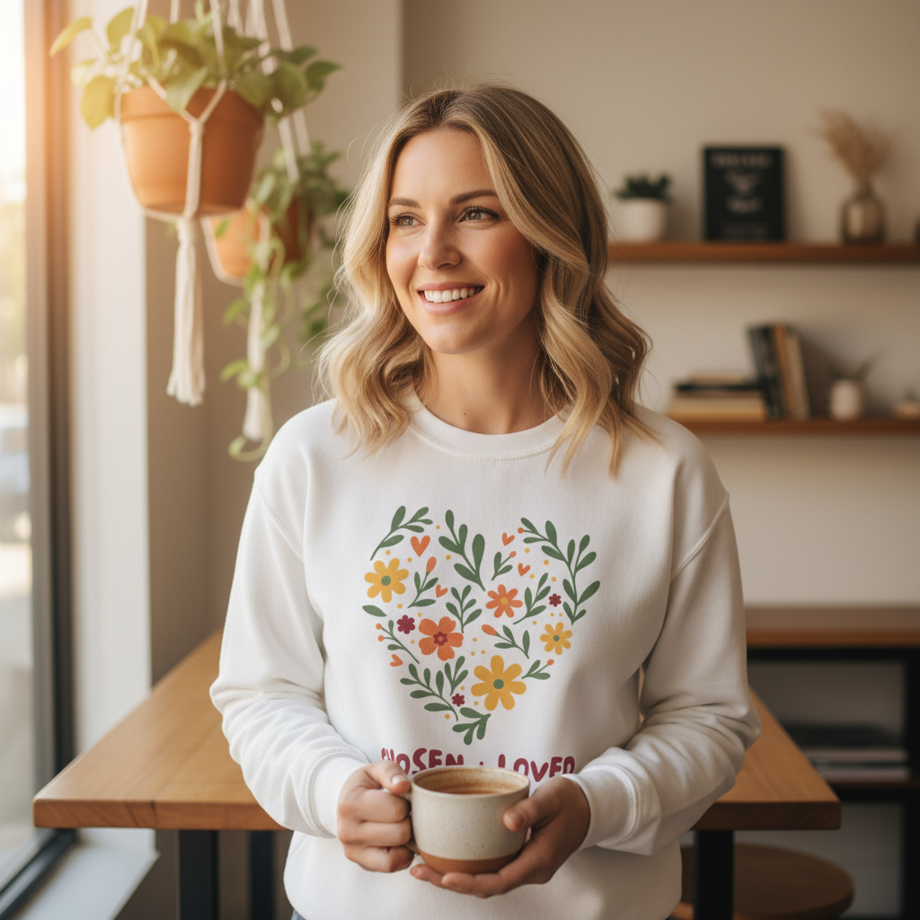 Chosen + Loved Floral Heart Crewneck Sweatshirt