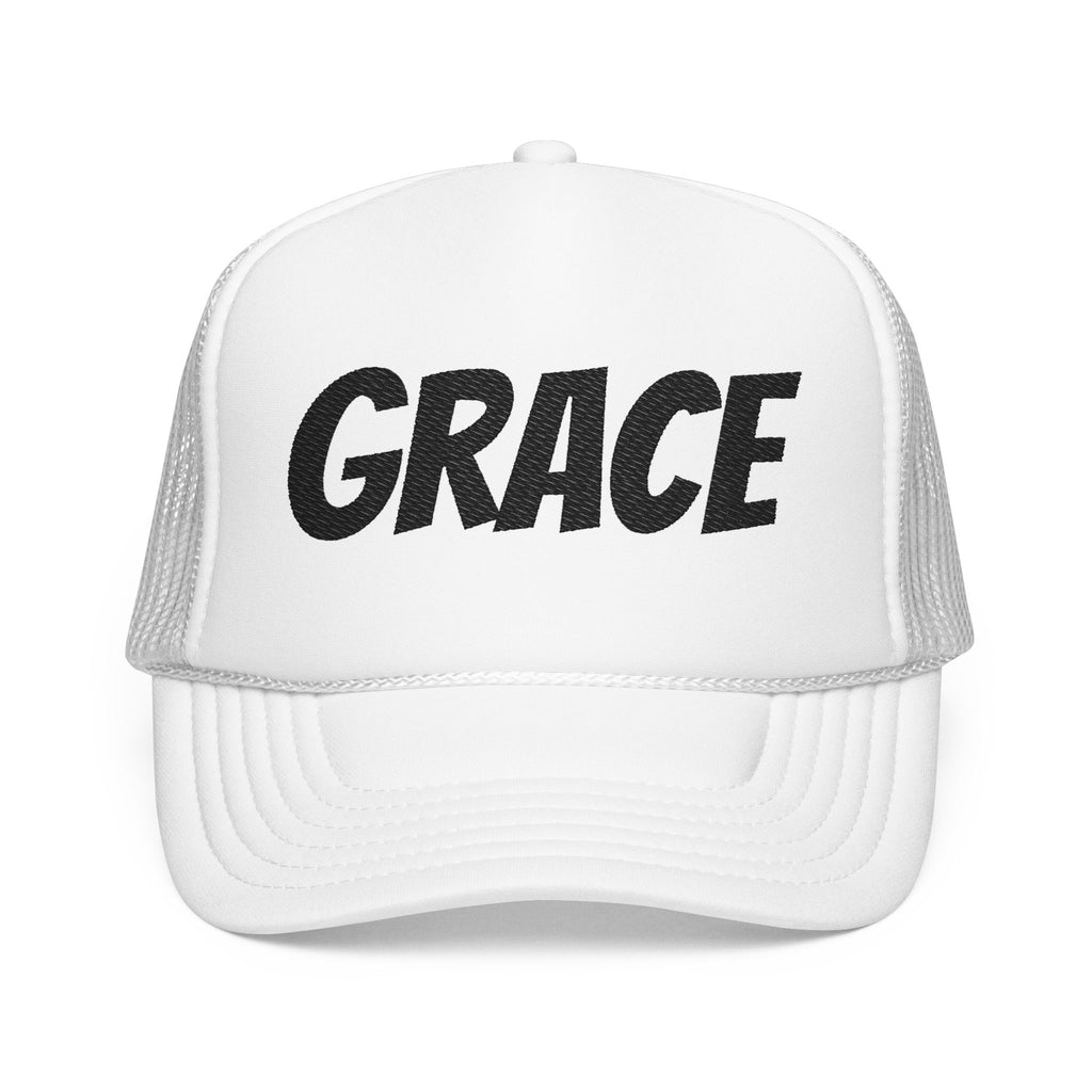 Grace Trucker Hat — Embroidered Script Foam Cap