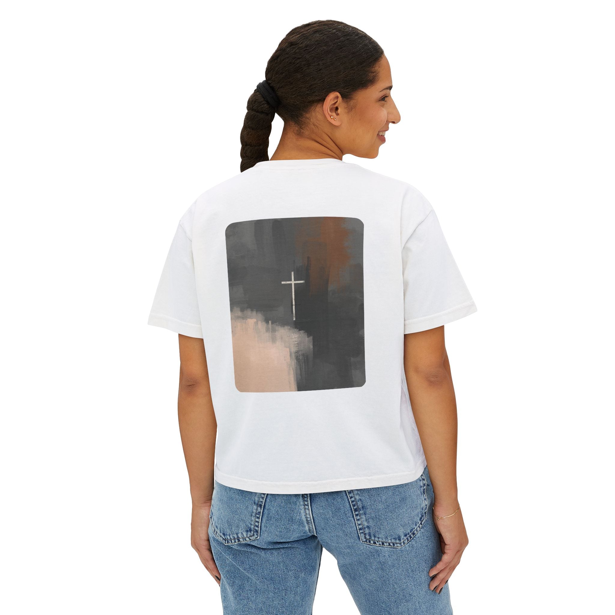 Women's Boxy Tee -Minimalist Cross on Back