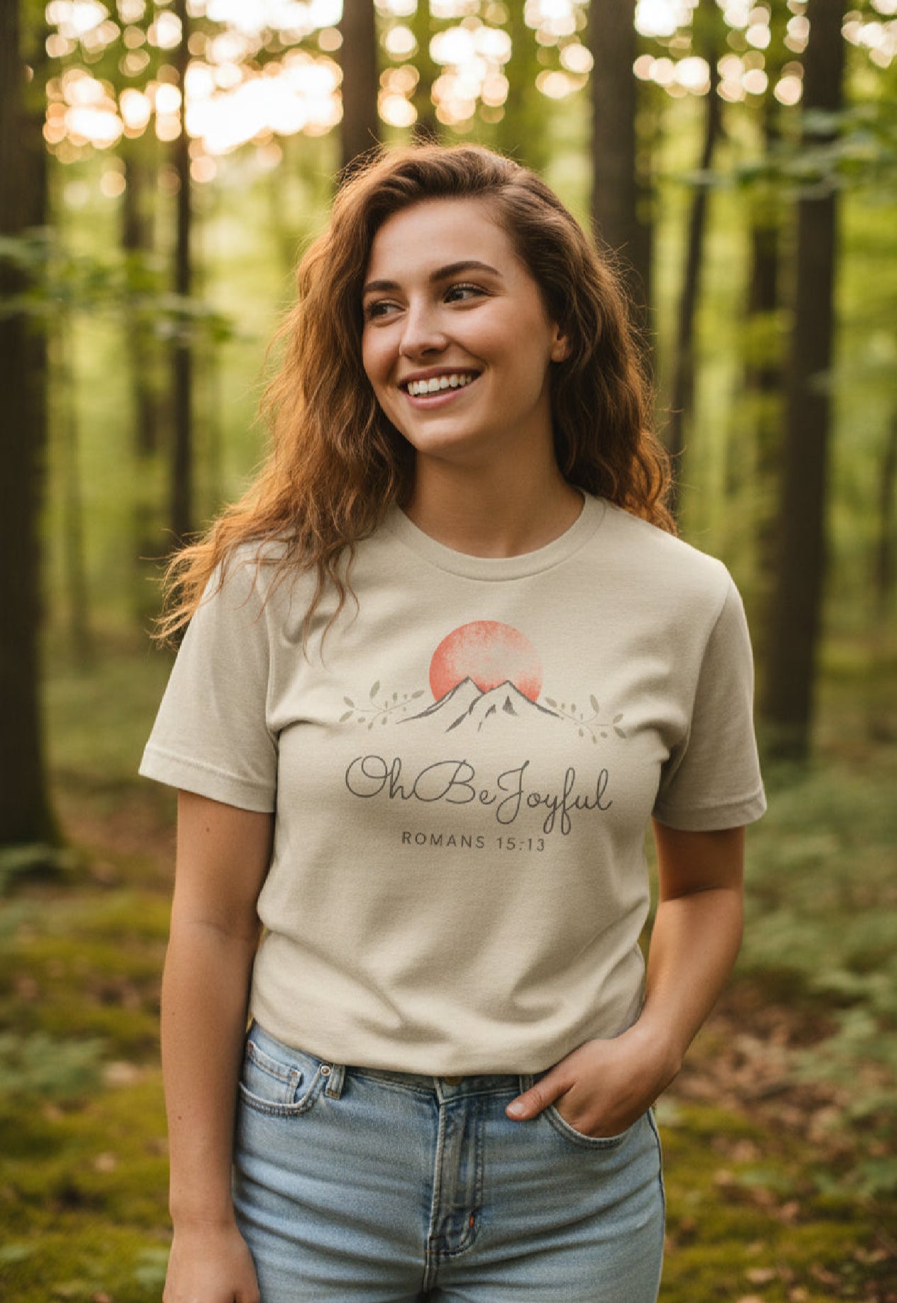 Oh Be Joyful Mountain Tee — Inspirational Sunrise Mountain Graphic Shirt